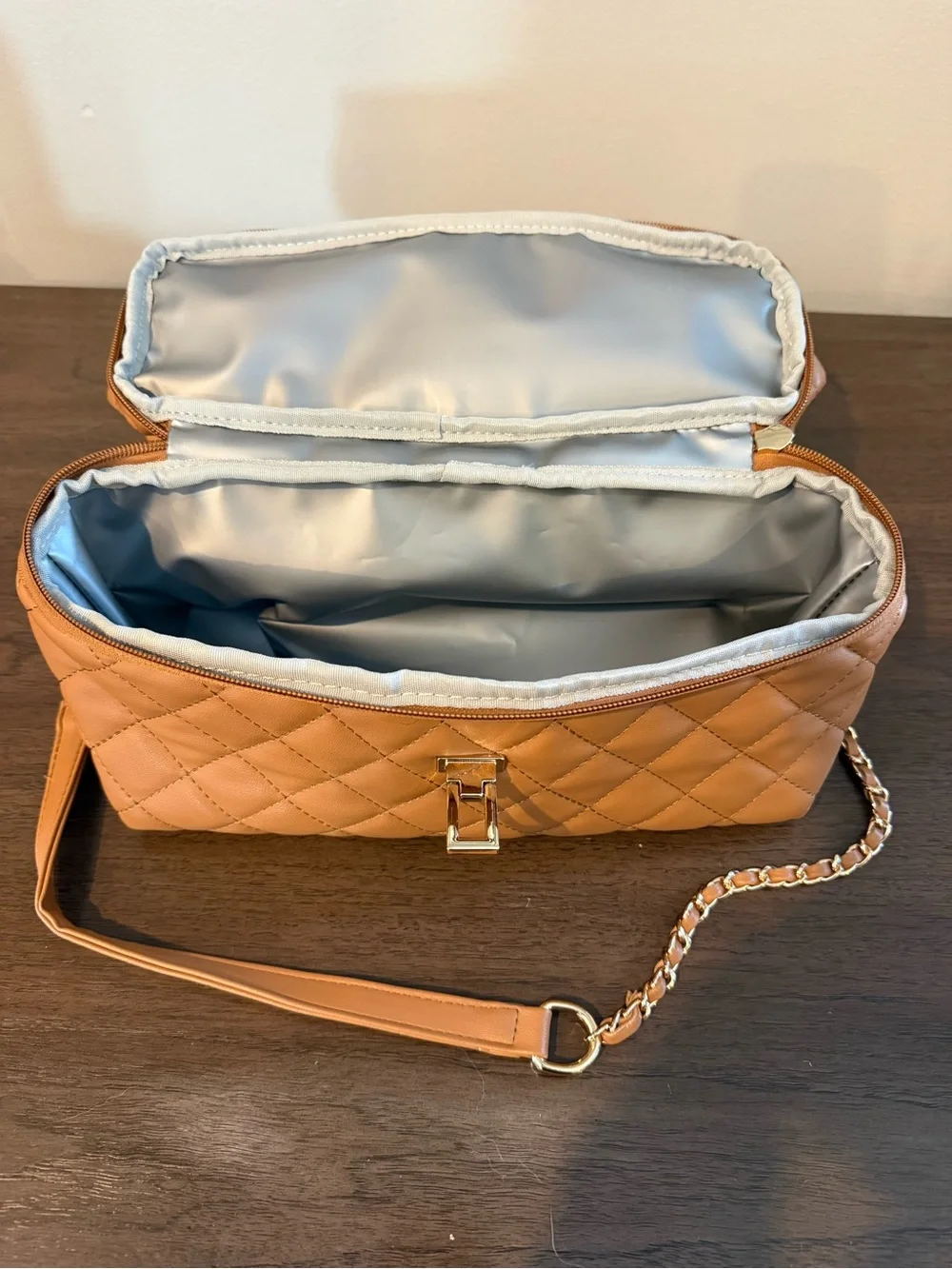 Quilted Chain Strap Shoulder Bag - Tan